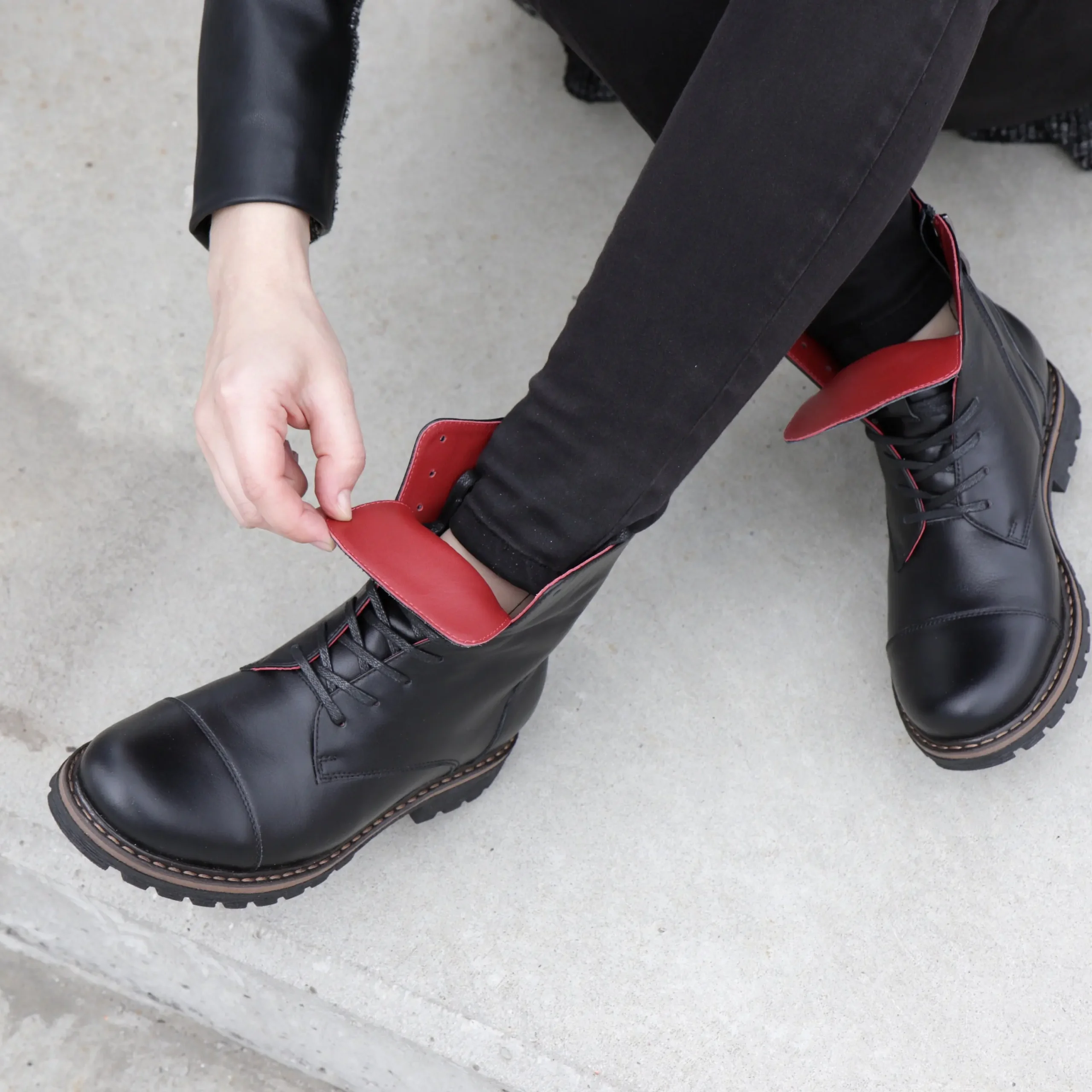 Women’s Black Military Chunky Leather Boots