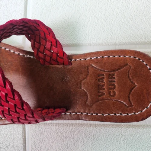 Women’s Red Braided Double Strap Moroccan Flats