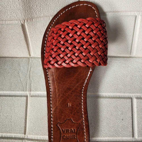 Women’s Terracotta Braided Moroccan Leather Slides