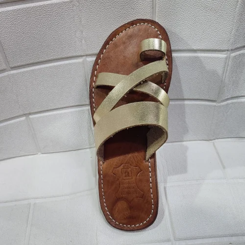 Women’s Gold Crisscross Moroccan Leather Sandals