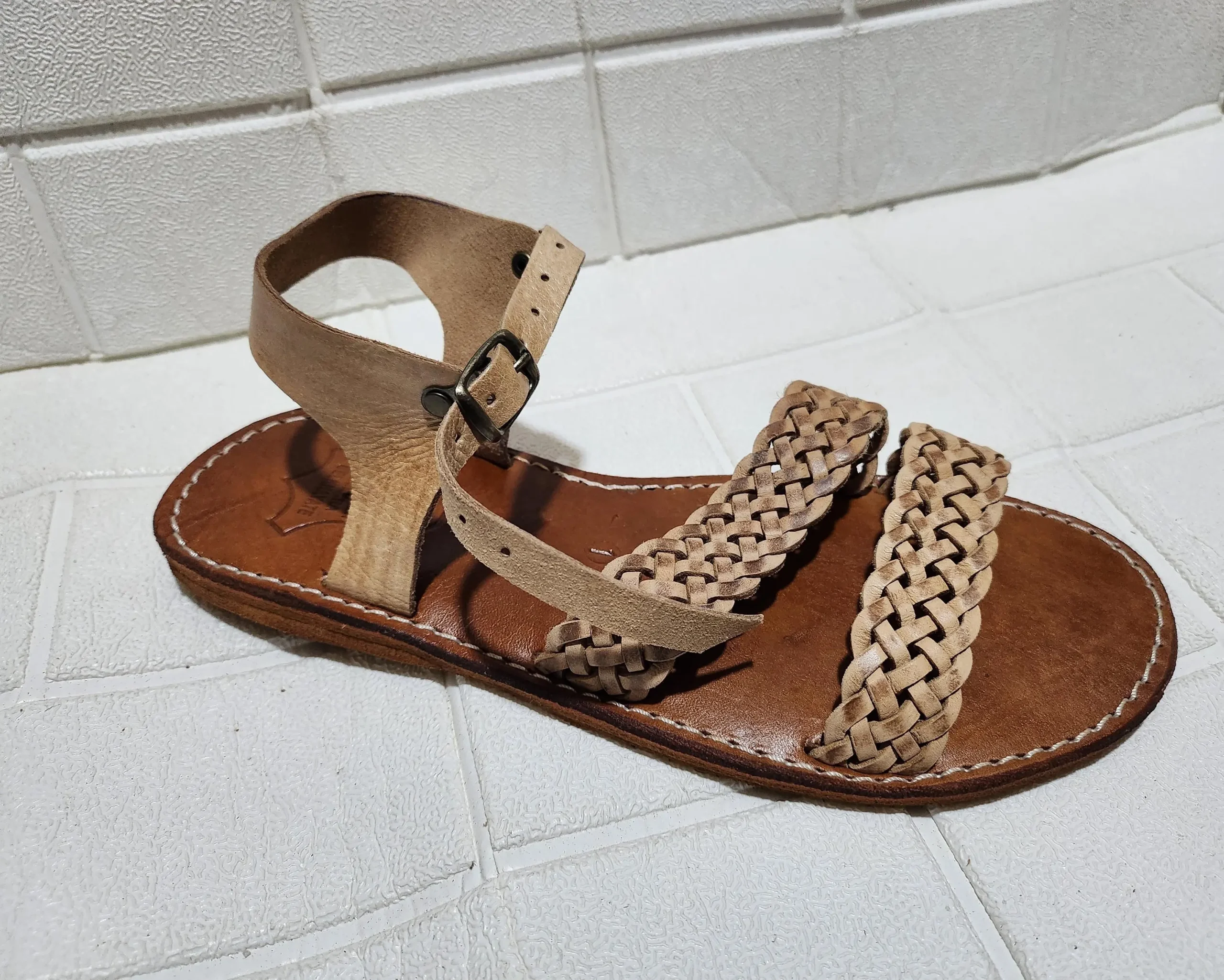 Women’s Tan Braided Moroccan Leather Sandals