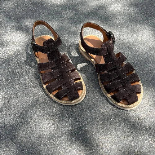 Women's Brown Suede Fisherman Sandals: Closed Toe Leather Straps