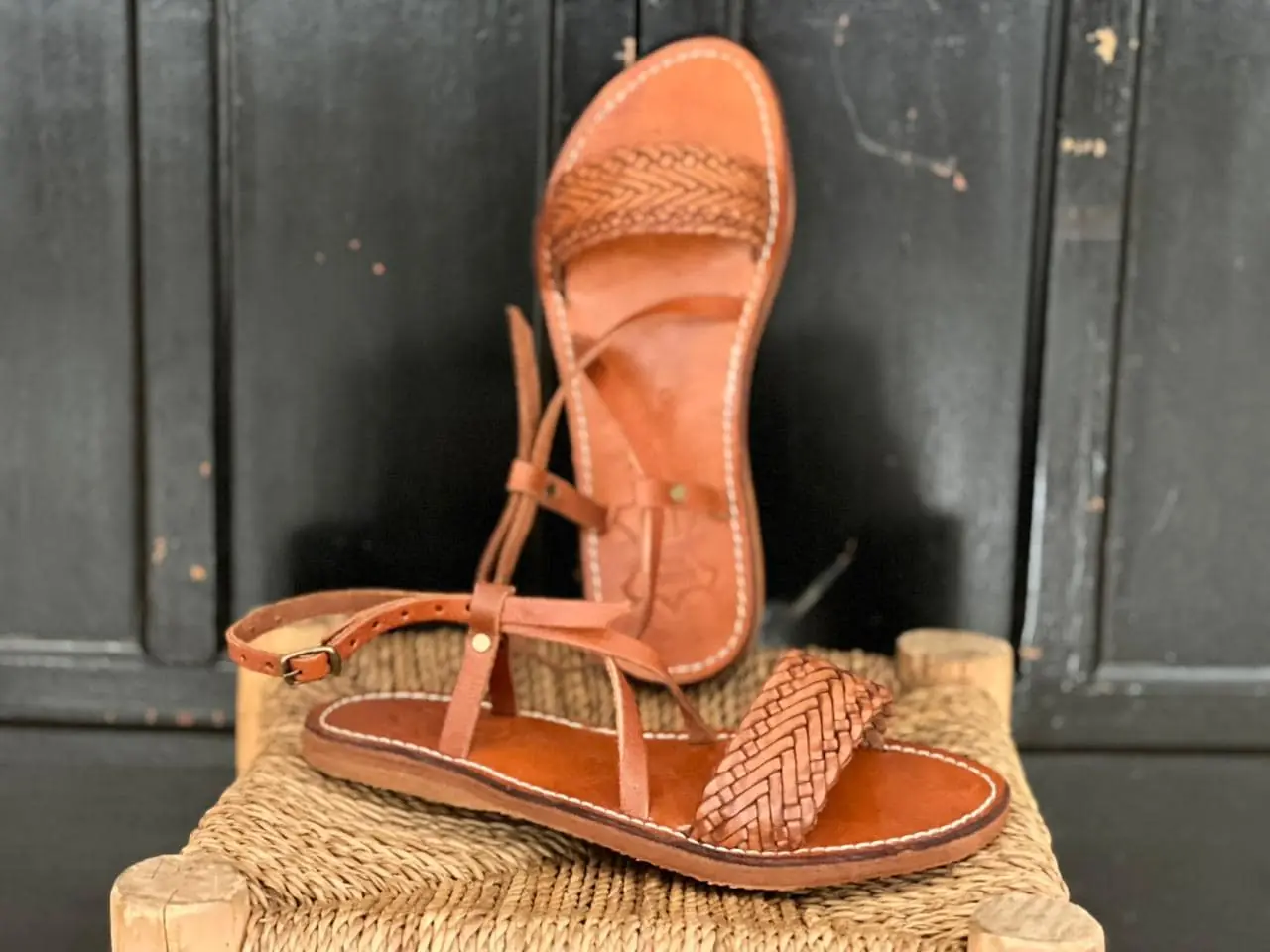 Women’s Brown Strappy Toe Loop Leather Sandals