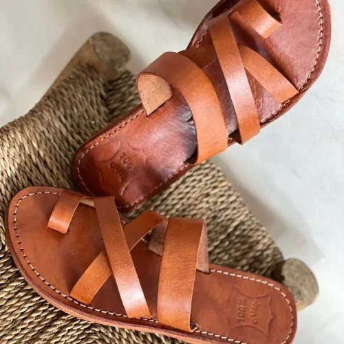 Women’s Brown Toe Loop Cross Strap Sandals